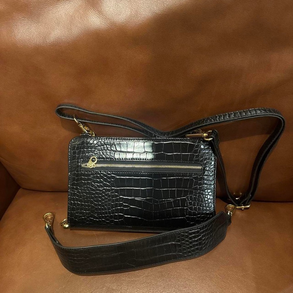 Calpak travel wallet Black crocodile textured crossbody bag